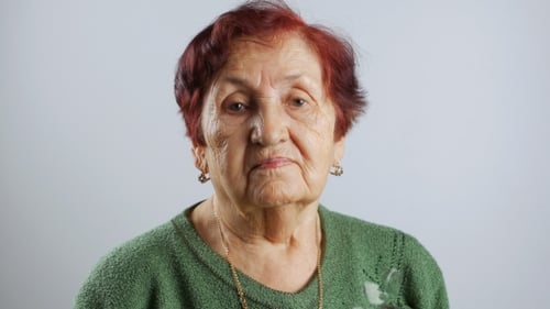 Portrait of Very Old Woman with Red Hair, View Isolated on White