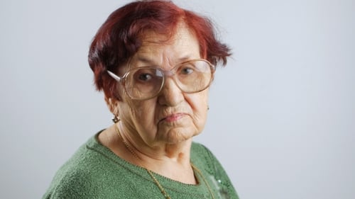 Portrait of Very Old Woman with Glasses, View Isolated on White