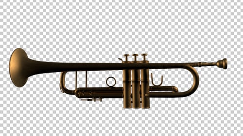 Golden Trumpet 3D Animation Moving Across Screen