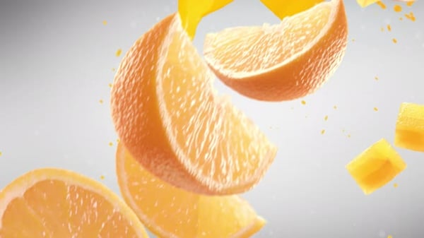 3D Animation of Falling Fresh Mandarin Oranges and Slices, Elements ...