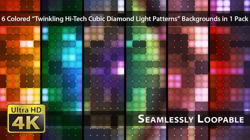 Colorful Pixelated Geometric Grid Flashing Lights Background Loop