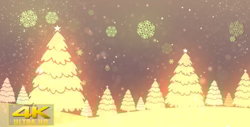 Animated Christmas Trees with Golden Snowflakes Background