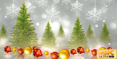 Festive Christmas Background with Falling Snow and Ornaments
