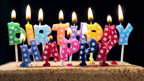 Bright Birthday Candles on a Golden Cake