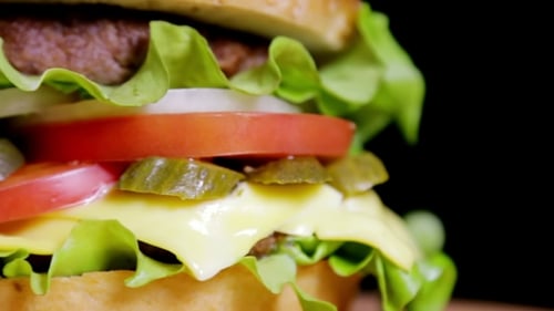 Extreme Close Up of Burger with All the Fixings