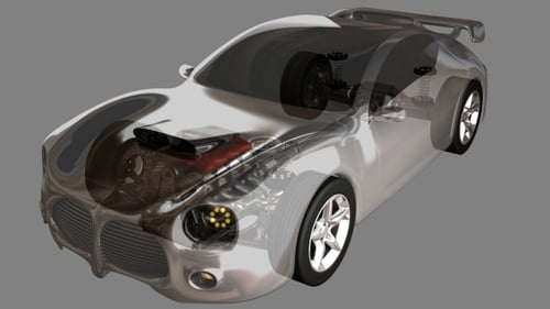 Loop-Auto mit sichtbarem Chassis und Motor