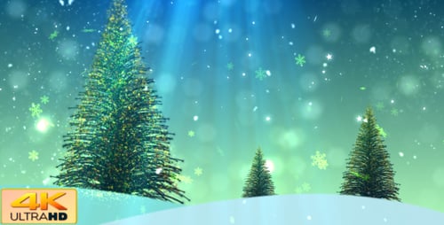 Sparkling Christmas Tree Decoration with Falling Snowflakes Animation