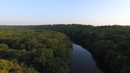Autumn Forest and the River From Above. Natural Landscape