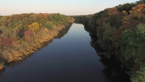 Top View of the River and the Forest. Nature Morning