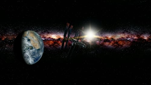 Station spatiale internationale en orbitant autour de la Terre en réalité virtuelle à 360 degrés