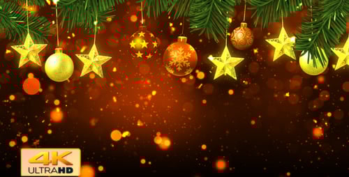 Festive Christmas Ornaments with Sparkling Golden Bokeh Background