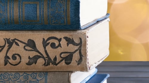 Stack of Antique Books Close Up