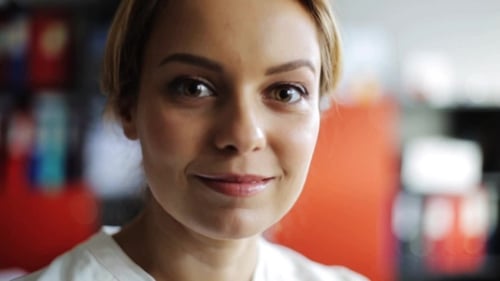 Face of Happy Smiling Middle Aged Woman at Office