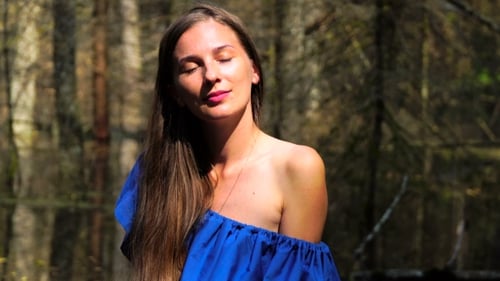 Attractive Woman Poses in a Sunny Forest