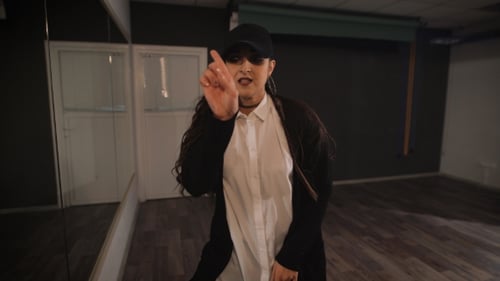 Professional Hip-hop Dancer Is Rehearsing in the Hall. B-girl Rehearsing and Preparing To Dance