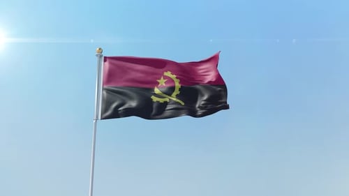 Angola National Flag Waving Against a Clear Blue Sky