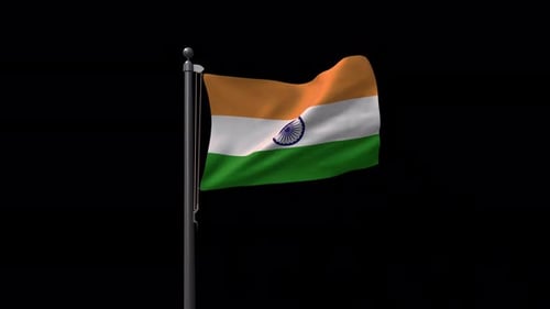 Waving Indian National Flag on Pole with Alpha Channel