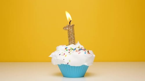 Number One Candle on Birthday Cupcake with Sprinkles