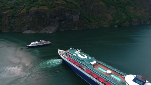 Cruise Ship, Cruise Liners On Sognefjord or Sognefjorden, Norway
