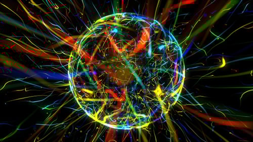 Vibrant Abstract Energy Sphere with Flowing Light Trails
