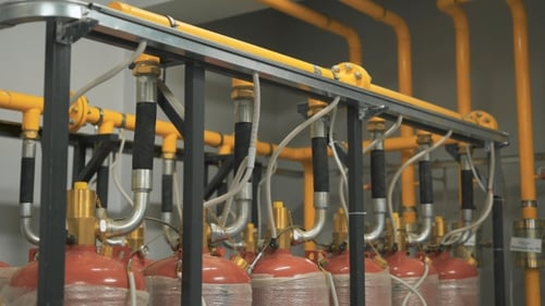 Fire Suppression System with Tanks and Yellow Piping