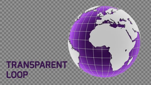 Rotating 3D Earth Globe with White Continents and Purple Grid