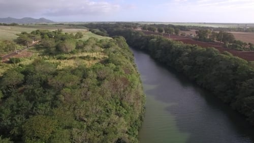 Über den Fluss auf der Insel Mauritius fliegen