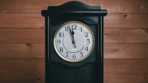 Timelapse of Vintage Clock with Full Turn of Time Hands at 12 PM or AM