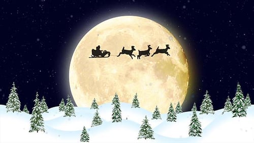 Animated Santa Sleigh Flying Across Moonlit Winter Christmas Sky