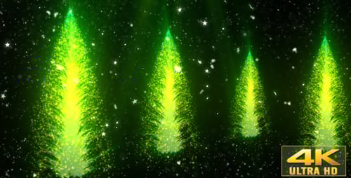 Green Glowing Christmas Trees Particle Animation with Falling Snow