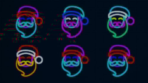 Colorful Neon Santa Claus Faces Christmas Holiday Looping Background