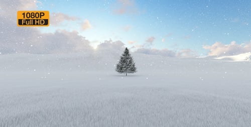 Animated Christmas Tree in Winter Wonderland with Falling Snow