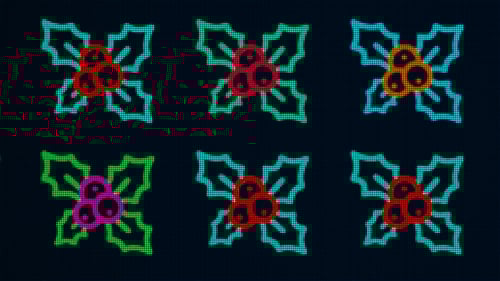 Vibrant Neon Pixel Holly and Berry Christmas Loop
