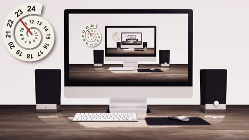 Infinite Recursive Computer Screen Animation with Clock