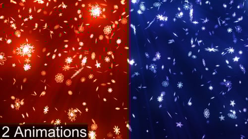 Animated Red and Blue Glowing Snowflakes Loop Background