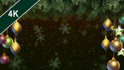 Animated Christmas Background with Ornaments and Falling Snow Loop