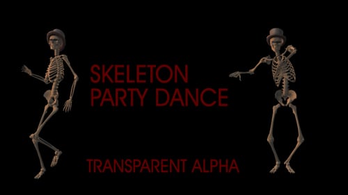 Dancing Skeleton with Bowler Hat on Alpha Channel