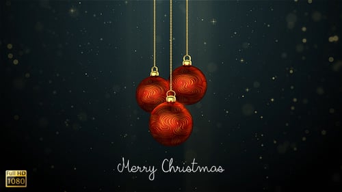 Elegant Christmas Baubles Hanging with Golden Chains and Sparkling Background