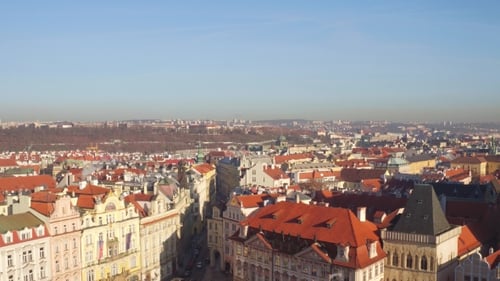 Sloped Roofs and Gothic Spires of Prague on a Sunny Day in Czech Republic