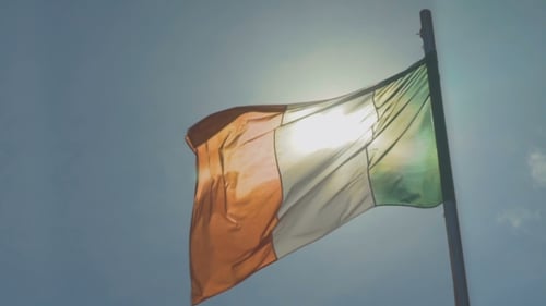 Flag Waving in the Wind Against Blue Sky