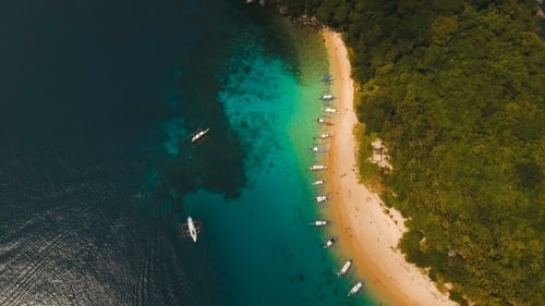 Tropical Beach with Boats, Aerial View. Tropical Island.
