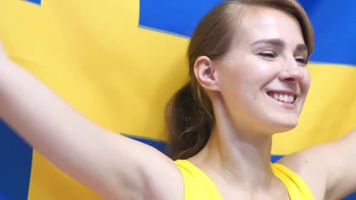 Woman Smiling with Sweden Flag
