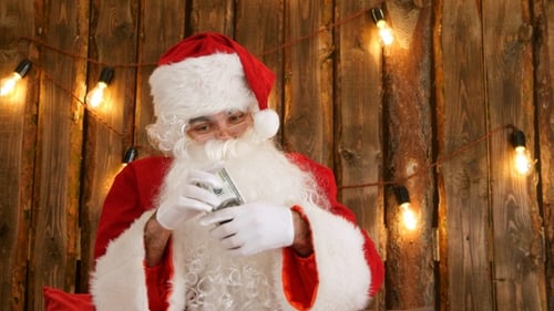 Santa Claus Counting His Money and Showing Money Disappearing Trick