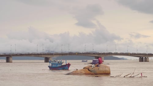 Vietnamese Boat on a River at Sunset. Nha Trang, Vietnam Travel Landscape and Destinations
