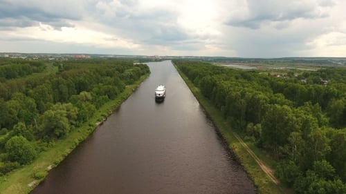 Cruise Ship on the river.Aerial View