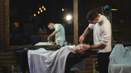 Hipster Client Visiting Barber Shop