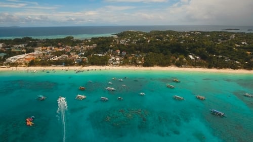 Aerial View Beautiful Beach on Tropical Island. Boracay Island Philippines.