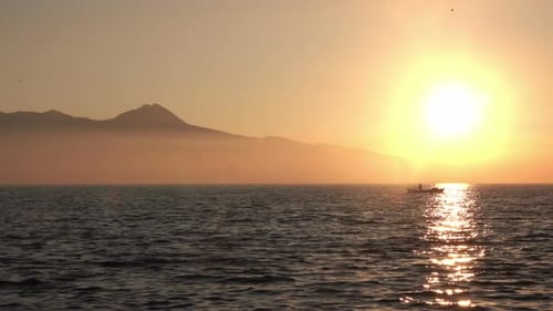 Sunset Sea Old Fishing Boat On