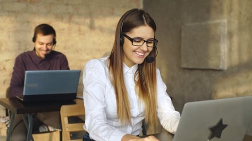 Woman Customer Service Worker, Call Center Smiling Operator