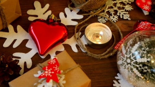 Christmas Decorations with Red Heart and Gifts